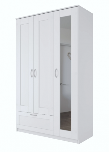 Шкаф трехдверный Сириус с зеркалом и 1 ящиком белый в Тогучине - toguchin.mebel54.com | фото