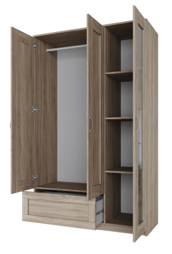 Шкаф трехдверный Сириус с зеркалом и 1 ящиком дуб сонома в Тогучине - toguchin.mebel54.com | фото