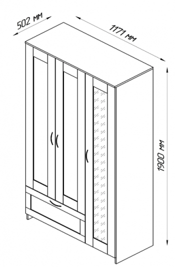 Шкаф трехдверный Сириус с зеркалом и 1 ящиком дуб сонома в Тогучине - toguchin.mebel54.com | фото