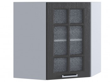 Шкаф верхний угловой со стеклом 590, ШВУС 590 (Клен серый/корпус белый) в Тогучине - toguchin.mebel54.com | фото