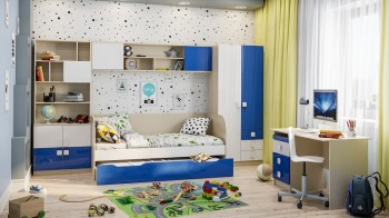 Система хранения над кроватью Скай люкс (Синий/Белый/корпус Клен) в Тогучине - toguchin.mebel54.com | фото