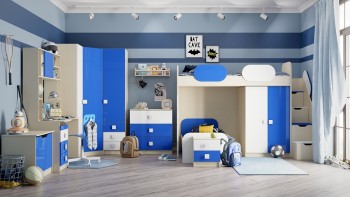 Система хранения над кроватью Скай люкс (Синий/Белый/корпус Клен) в Тогучине - toguchin.mebel54.com | фото
